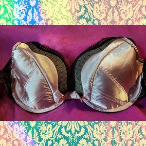 Pink Satin and Black Lace Underwire Push Up Bra